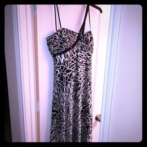 Black & white Floor Length Formal, beaded strap.